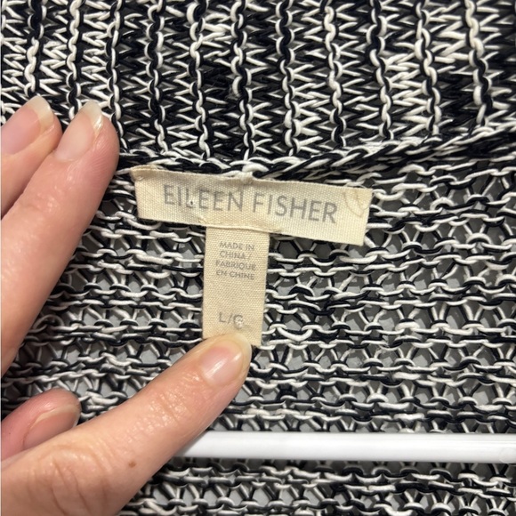 Eileen Fisher Organic Linen/Cotton Short Sleeve Cardigan Black/White Large - Picture 4 of 7